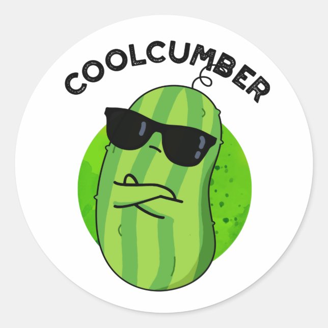 Pegatina Redonda Coolcumber Funny Veggie Cucumber Pun (Anverso)