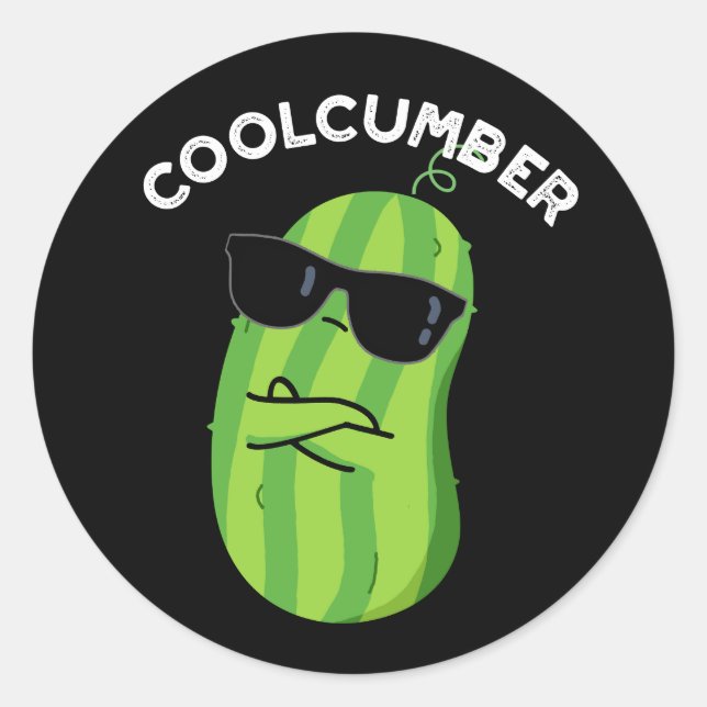 Pegatina Redonda Coolcumber Funny Veggie Cucumber Pun Dark BG (Anverso)
