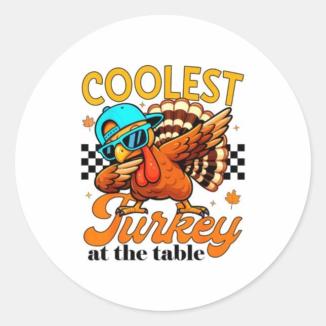 Pegatina Redonda Coolest Turkey At Table Funny Bird Toddler Boys Th (Anverso)