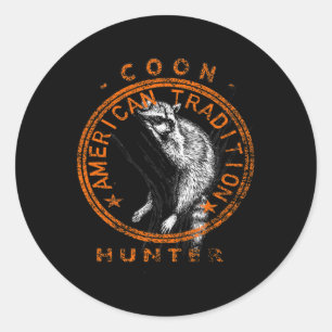Pegatina Redonda Coon Hunter American Patriotic Raccoon Hunting Tra