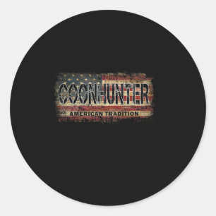 Pegatina Redonda Coon Hunter Bandera Estadounidense Estilo de cosec