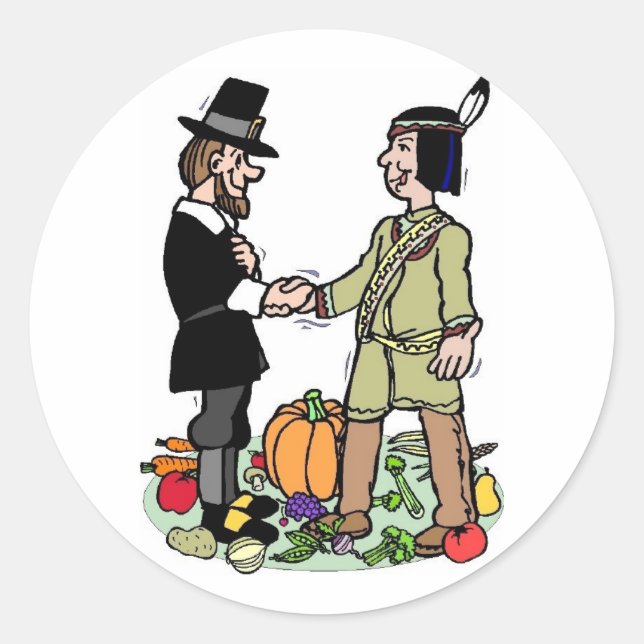 Pegatina Redonda Cooperación india del peregrino (Anverso)