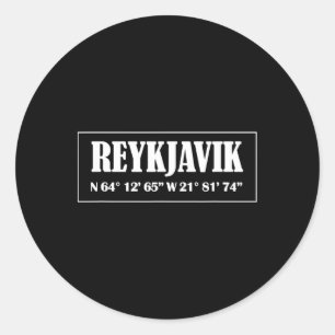Pegatina Redonda Coordenadas de la ciudad de Reikiavik Islandia