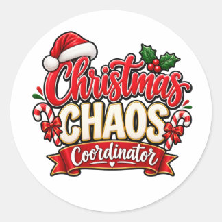 Pegatina Redonda Coordinador de Caos de Navidad Diseño Festivo de V