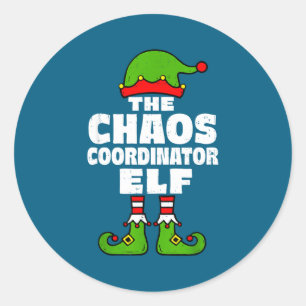 Pegatina Redonda Coordinador de Caos de Navidad Elfo Divertido Fies