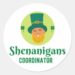 Pegatina Redonda Coordinador de Shenanigans, Día de San Patricio