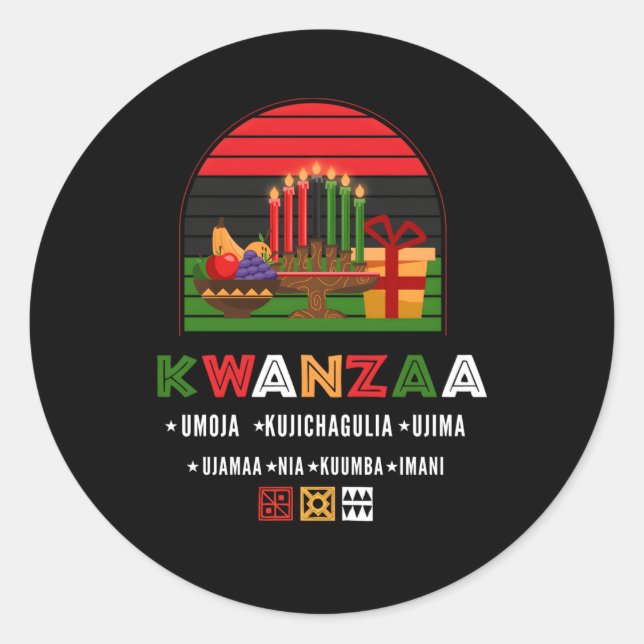 Pegatina Redonda Copa Africana Americana O Kwanzaa Kinara O Kwanzaa (Anverso)
