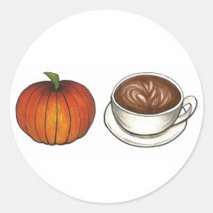 Pegatina Redonda Copa de café de especias de calabaza cosecha otoño