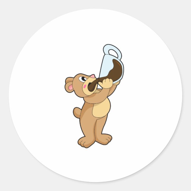 Pegatina Redonda Copa de Oso con Café (Anverso)