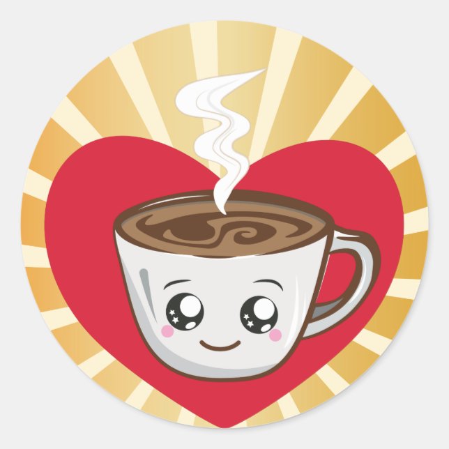 Pegatina Redonda Copa Kawaii de café con amor por la mañana (Anverso)