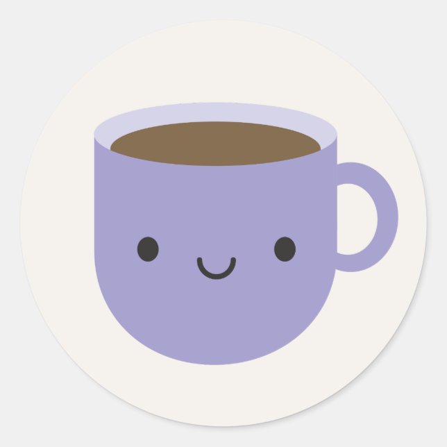 Pegatina Redonda Copa Kawaii de té o café (Anverso)
