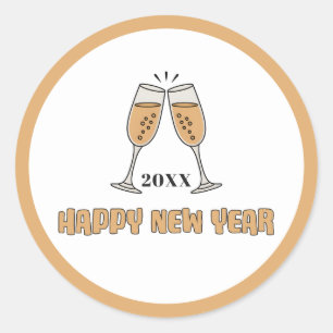 Pegatina Redonda Copas de champán personalizadas Feliz Año Nuevo Vi