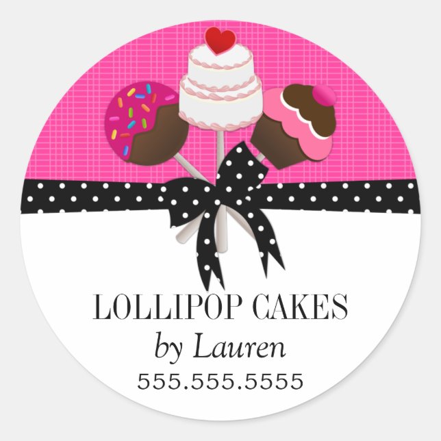 Pegatina Redonda Copas de pasteles de panadería rosada caliente Sel (Anverso)