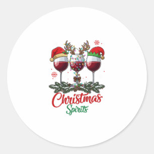Pegatina Redonda Copas de vino Espiritus de Navidad Reno Cuerno Pi