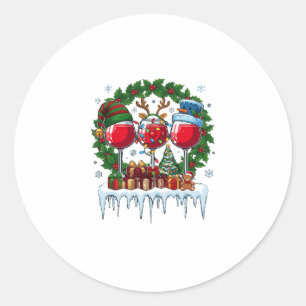 Pegatina Redonda Copas de vino rojas de Navidad Corona de acebo Hom
