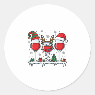 Pegatina Redonda Copas de vino tinto de Navidad Vector de vacacione