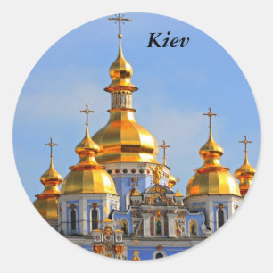 Pegatina Redonda Copas doradas de la catedral en Kiev, Kiev