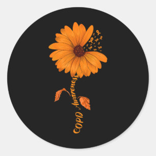 Pegatina Redonda Copd Awareness Sunflower Naranja Ribbon