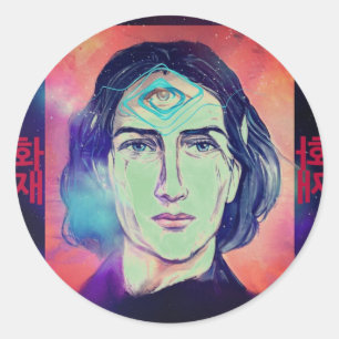 Pegatina Redonda Copérnico a Fire Elf High Weirdness