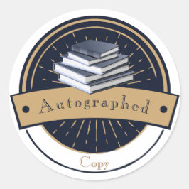 Pegatina Redonda Copia autografiada, pila de libros