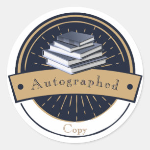 Pegatina Redonda Copia autografiada, pila de libros