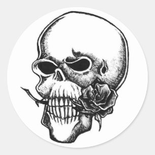 Pegatina Redonda copia de cráneo y rosa004