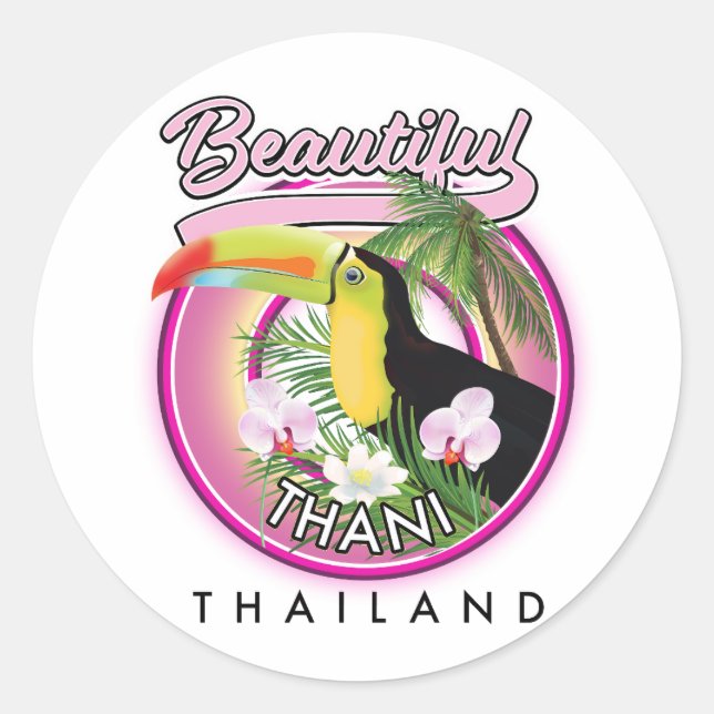 Pegatina Redonda Copia de la bella Thani Tailandia (Anverso)