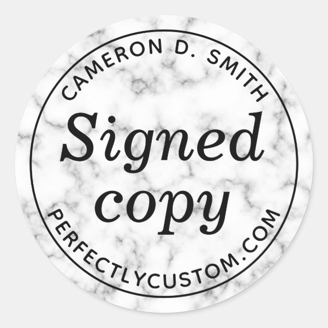 Pegatina Redonda Copia firmada apariencia de mármol blanco sitio we (Anverso)