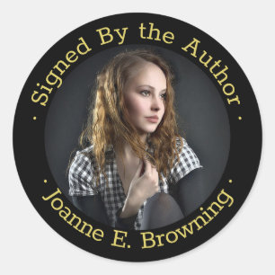 Pegatina Redonda Copia firmada Autor Libro Firma Escritor Foto Negr