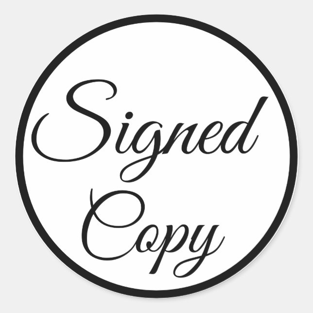 Pegatina Redonda Copia firmada. Blanco y negro (Anverso)