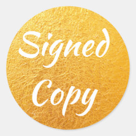 Pegatina Redonda Copia firmada de foto de Relieve metalizado dorado