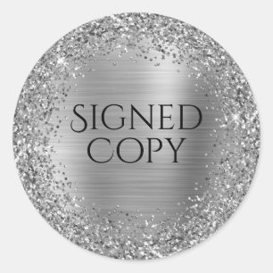 Pegatina Redonda Copia firmada por el autor con brillo de plata y h