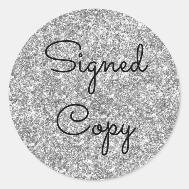 Pegatina Redonda Copia firmada por Purpurina plateado (Anverso)