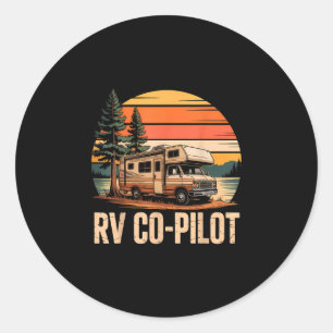 Pegatina Redonda Copiloto de RV camping campamento puesta de sol es