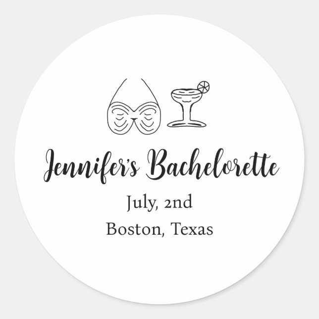 Pegatina Redonda Copo de cóctel de bikini fiesta de soltera agregar (Anverso)