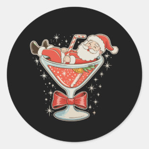 Pegatina Redonda Copo de Martini Santa Hot Mess Navidad Xmas