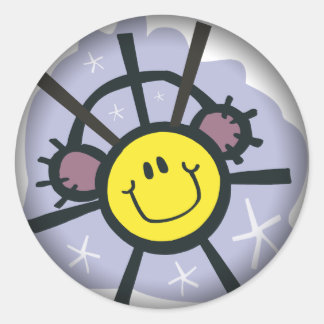 Pegatina Redonda Copo de nieve amarillo con muelles en el oído