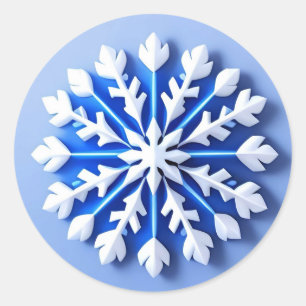 Pegatina Redonda Copo de Nieve Azul Detallado