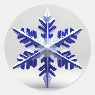 Pegatina Redonda Copo de Nieve Azul Detallado