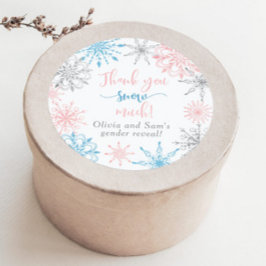 Pegatina Redonda Copo de nieve azul rosa Gracias nieve mucho