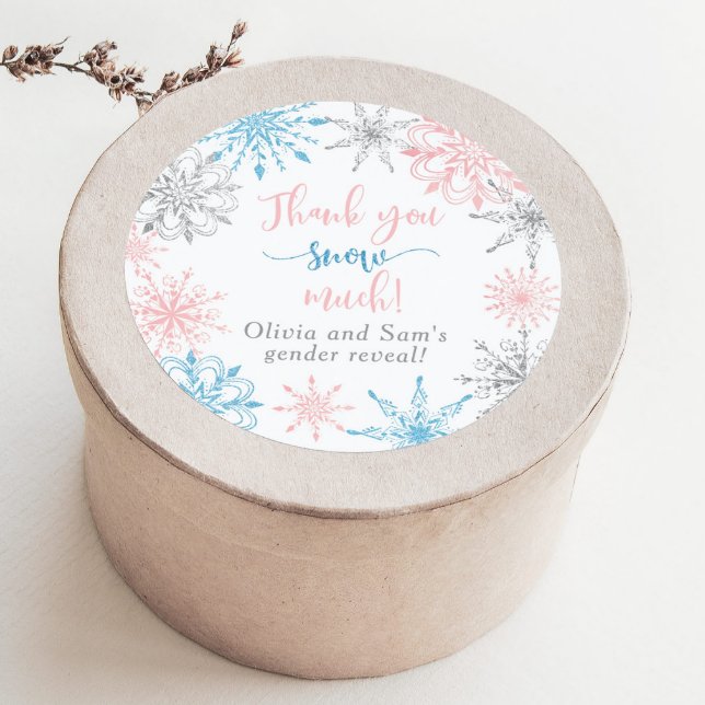 Pegatina Redonda Copo de nieve azul rosa Gracias nieve mucho (Subido por el creador)