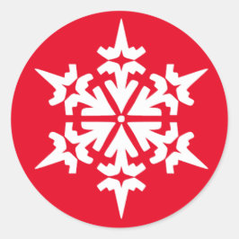 Pegatina Redonda Copo de nieve blanco - fondo rojo
