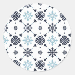 Pegatina Redonda Copo de nieve blanco y azul claro