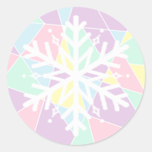 Pegatina Redonda Copo de nieve en colores pastel púrpura rosado de