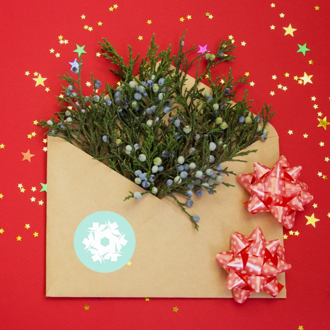 Pegatina Redonda Copo de nieve geométrico Aqua (Subido por el creador)