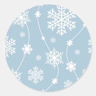 Pegatina Redonda Copo de Nieve Gris Azul Invierno Paisaje Navideño 