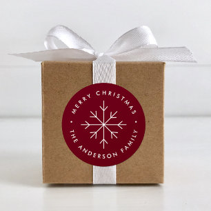 Pegatina Redonda Copo de Nieve Minimalista Burgundy Fiesta