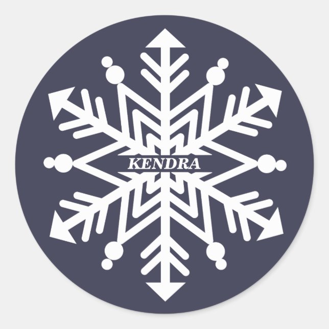 Pegatina Redonda Copo de nieve personalizado con tu nombre (Anverso)