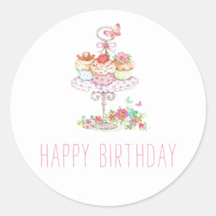 Pegatina Redonda Copos acuáticos Felices cumpleaños