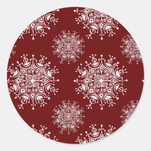Pegatina Redonda Copos de Navidad Vintage Patrón de ventisca roja